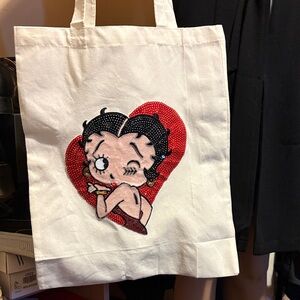White Tote Bag with Red Heart Character Design